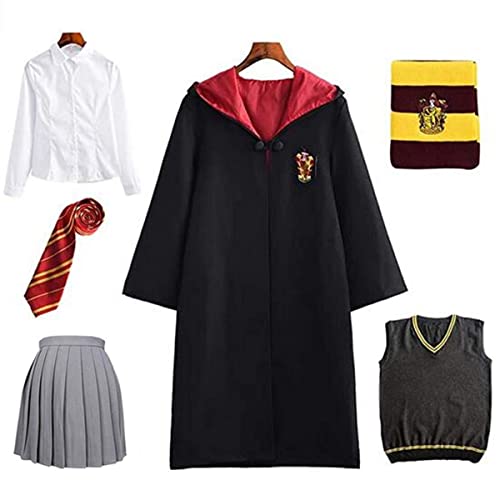 Kinder Hermione Granger Gryffindor Uniform Cosplay Kostüm Umhang Film Fanartikel Outfit Set Zauberstab Krawatte Schal Karneval Verkleidung Fasching Halloween schwarz von Linen Family