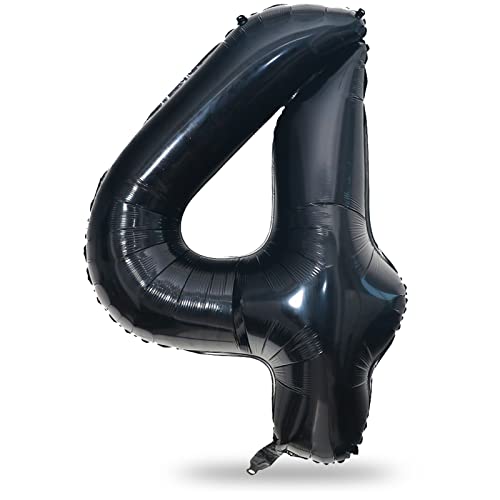 101cm Schwarz Luftballon Zahl 4, 40" Groß Helium Folienballon Zahlen 4, XXL Zahlenballon 4. Geburtstag für Mädchen Junge, Nummer 4 Ballon zum Mann Frau 14. 40. Geburtstagsdeko Jubiläum Party Deko von Lingqiang