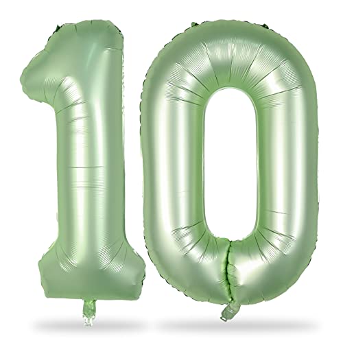 Geburtstag Zahlen Luftballon 10 Jahre, 40" Salbeigrün Folienballon Zahl 10, Grün Luftballons Zahl 10, Olivgrün Nummer 10 Geburtstagsdeko Helium Ballon für Mädchen Junge 10. Jubiläum Party Deko von Lingqiang