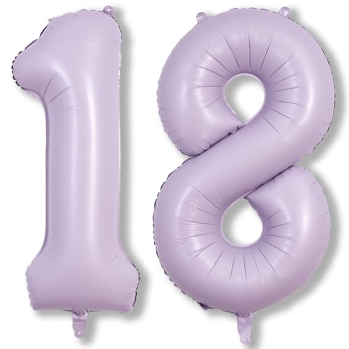 Luftballon Geburtstag Zahl 18 Pastell Lila, XXL Riesen Flieder Folienballon Zahlen 1 und 8, Hell Lilac 18 Jahre Geburtstagsdeko für Mädchen 18. Geburtstag Frau Jubiläum Party Deko, Fliegt mit Helium von Lingqiang