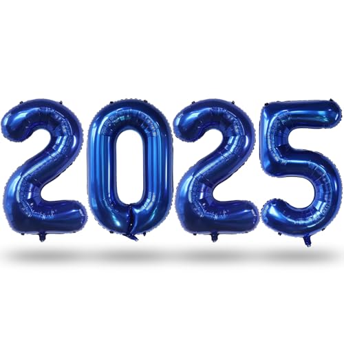 Navy Blau Silvester Deko 2025 Party Set, 40" Folienballons 2025 Zahlen Helium Ballons für Mann, Silvester 2025 Abschluss Party Luftballons for Junge Neujahr Weihnachten Abschlussball Party Dekoration von Lingqiang