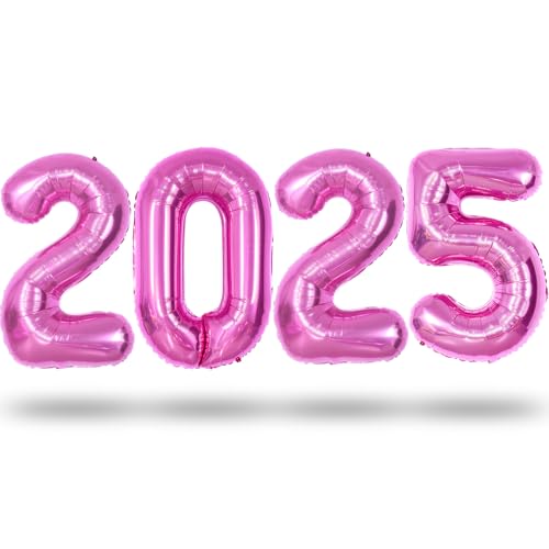 Pink Luftballon 2025 Deko, 40 Zoll Rosa Silvester Deko Zahl 2025 Ballons Set, Große Zahlen 2025 Abschluss Helium Folienballons für Frau Mädchen Happy New Year Deko Neujahr Weihnachten Party Dekoration von Lingqiang