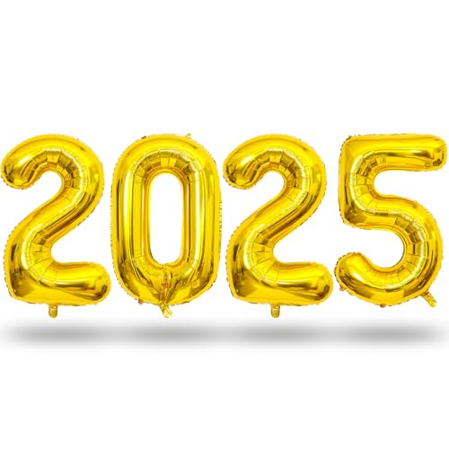 Silvester Luftballons 2025, 40" Gold Zahl Folienballon 2025 für Junge Mädchen, Silvester Deko 2025 Party Ballons Set für Mann Frau 2025 Abschluss Happy New Year Deko Neujahr Weihnachten Dekoration von Lingqiang