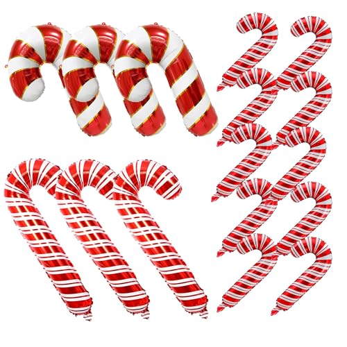 Weihnachten Zuckerstangen Luftballons Set, 16 Stück Weihnachts Helium Ballons Zuckerstange Folienballons in 3 Stilen, Rot Weiß Weihnachtsdeko Candy Cane Ballons für Candyland Christmas Party Deko von Lingqiang