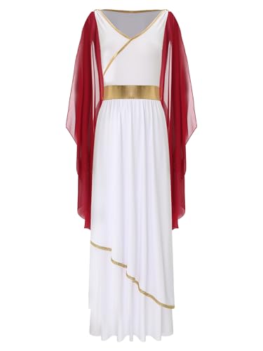 Linjinx Damen Griechische Göttin Kostüm V-Auschnitt Göttin Kleid Toga mit Chiffon Tuch im Schulter Römische Kleidung Halloween Karneval Fasching Kostüm Burgundy 4XL von Linjinx