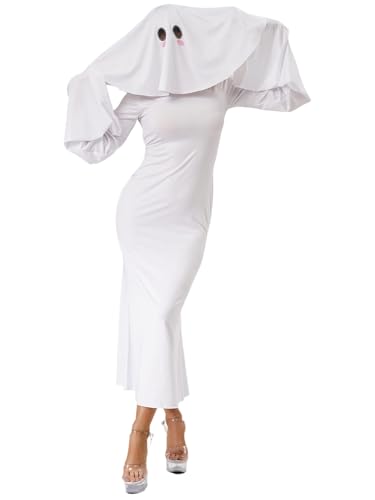 Linjinx Damen Kostüm Geist Mit Geist Umhang Cape Kleid Gespenst Verkleidung für Halloween Karneval Faschingskostüme Partykleid Weiß XL Linjinx Damen Kostüm Geist Mit Geist Umhang Cape Kleid Gespenst Verkleidung für Halloween Karneval Faschingskostüme Partykleid Weiß XL von Linjinx