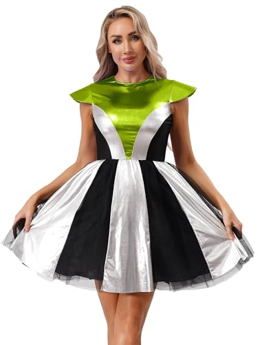 Linjinx Damen Metallic Minikleid Alien Kostüm Space Girl Kostüm Ärmellos Holografisch Faltenkleid Disco Nachtclub Tanz Partykleid Halloween Karneval Linjinx Damen Metallic Minikleid Alien Kostüm Space Girl Kostüm Ärmellos Holografisch Faltenkleid Disco Nachtclub Tanz Partykleid Halloween Karneval von Linjinx