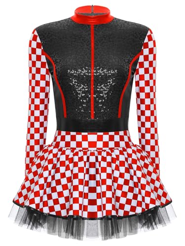 Linjinx Damen Rennfahrer Kostüm Rennwagen Kostüm Kleid Langarm Pailletten Kleid Rennfahrer Overall mit Tutu Rock Reißverschluss Halloween Karneval Kostüm Schwarz 3XL von Linjinx