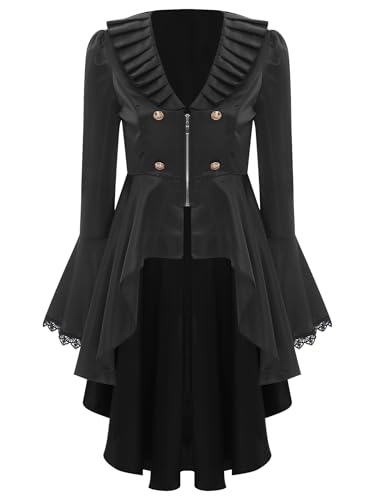 Linjinx Damen Steampunk Jacke Vintage Gothic Frack Jacke Langarm Viktorianischer Gehrock Mantel Mittelalterlich Renaissance Kostüm Halloween Vampire Schwarz M von Linjinx