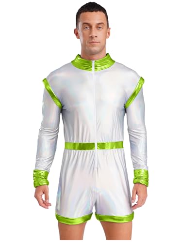 Linjinx Herren Astronaut Kostüm Herren Metallic Jumpsuit Langarm Bodysuit Weltall Raumfahrer Anzug Astronautenoverall Halloween Karneval Kostüm Leuchtendes Grün 3XL Linjinx Herren Astronaut Kostüm Herren Metallic Jumpsuit Langarm Bodysuit Weltall Raumfahrer Anzug Astronautenoverall Halloween Karneval Kostüm Leuchtendes Grün 3XL von Linjinx
