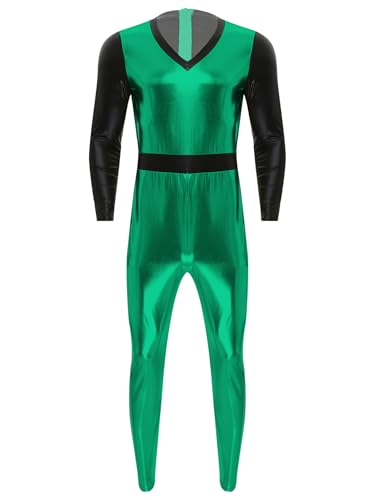 Linjinx Herren Baseball Kostüm American Football Kostüm Metallic Bodysuit Einteiliger Jumpsuit Langarm Overall Ganzkörperanzug Halloween Fasching Kostüm Grün 3XL von Linjinx