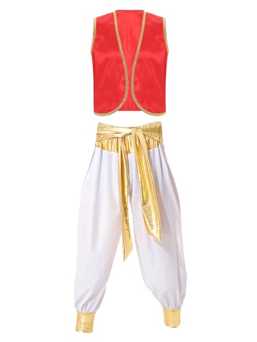 Linjinx Herren Kostüm Aladin Arabischer Prinz Weste Pumphose Haremshose Aladinhose Arabisches Kostüm Halloween Karneval Party Burgundy Weiß M von Linjinx