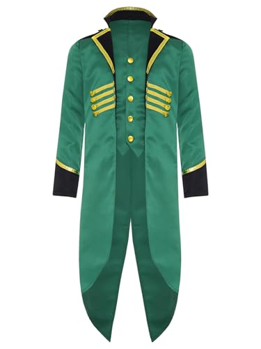 Linjinx Kinder Jungen Mittelalterlich Steampunk Frack Jacke Langarm Fake Zweiteilig Smoking Jacke Viktorianisch Kostüm Elegant Jacke Halloween Kostüm Grün 170-176 von Linjinx