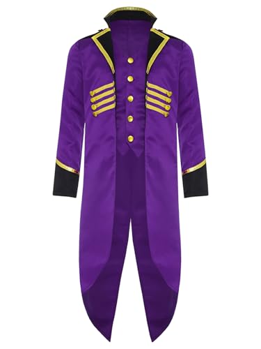 Linjinx Kinder Jungen Mittelalterlich Steampunk Frack Jacke Langarm Fake Zweiteilig Smoking Jacke Viktorianisch Kostüm Elegant Jacke Halloween Kostüm Violett 134-140 von Linjinx