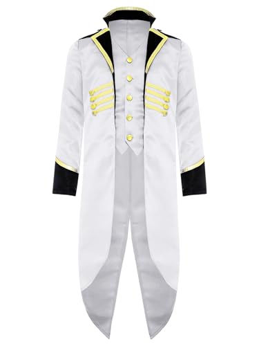 Linjinx Kinder Jungen Mittelalterlich Steampunk Frack Jacke Langarm Fake Zweiteilig Smoking Jacke Viktorianisch Kostüm Elegant Jacke Halloween Kostüm Weiß 170-176 von Linjinx