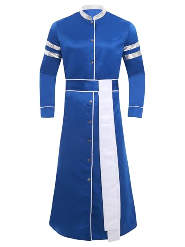 Linjinx Priester Robe Herren Patchwork Thobe Slim Fit Priester Kostüm mit Knopfverschluss Vorne Männer Cosplay Kostüm Blau L Linjinx Priester Robe Herren Patchwork Thobe Slim Fit Priester Kostüm mit Knopfverschluss Vorne Männer Cosplay Kostüm Blau L von Linjinx