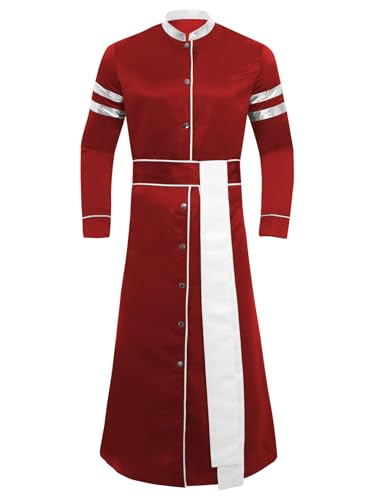 Linjinx Priester Robe Herren Patchwork Thobe Slim Fit Priester Kostüm mit Knopfverschluss Vorne Männer Cosplay Kostüm Burgundy M Linjinx Priester Robe Herren Patchwork Thobe Slim Fit Priester Kostüm mit Knopfverschluss Vorne Männer Cosplay Kostüm Burgundy M von Linjinx