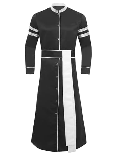 Linjinx Priester Robe Herren Patchwork Thobe Slim Fit Priester Kostüm mit Knopfverschluss Vorne Männer Cosplay Kostüm Schwarz L Linjinx Priester Robe Herren Patchwork Thobe Slim Fit Priester Kostüm mit Knopfverschluss Vorne Männer Cosplay Kostüm Schwarz L von Linjinx