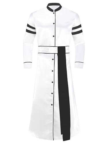 Linjinx Priester Robe Herren Patchwork Thobe Slim Fit Priester Kostüm mit Knopfverschluss Vorne Männer Cosplay Kostüm Weiß 3XL Linjinx Priester Robe Herren Patchwork Thobe Slim Fit Priester Kostüm mit Knopfverschluss Vorne Männer Cosplay Kostüm Weiß 3XL von Linjinx