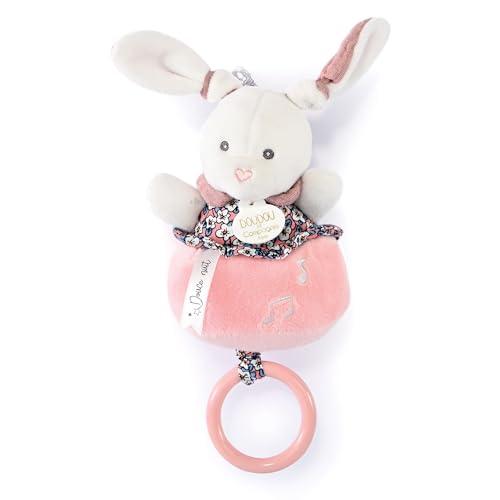 Linnea Schmusetuch mit Musik, 14 cm, Polyester, Kollektion Boh'Aime, Hase, Rosa, mehrfarbig von Linnea