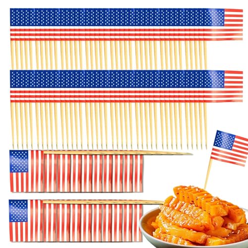 100 Stück Flaggenpicker + Zahnstocher für und Länderparty | Flag Picks Deko Dekoration Partydeko Fahne Flaggen Länder, Cupcake Toppe - US-amerikanisches Flaggendesign von Linsition