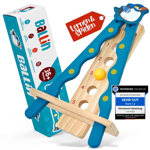 Linutoys Ballin Montessori Spielzeug ab 3 Jahren aus Holz unterstützt Entwicklung [Reaktion/Motorik] fördert die Konzentration | Kinderspielzeug ab 3 (Blau) von Linu Toys