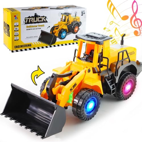 LioMaxi Bulldozer Spielzeug, automatisches Gehen mit Ton und Licht Baustellenfahrzeuge, Baustellenwagen, Minensandspielzeug, mit Lichtern und mehreren Musik, für Kinder von 3-7 Jahren von LioMaxi