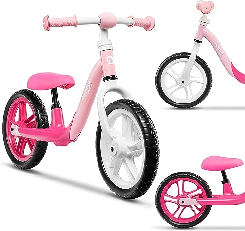 Lionelo Alex Laufrad Kinder Fahrrad bis 30 kg Sattel und Lenker einstellbar 12 Zoll Eva Schaumräder robuste Konstruktion Lenkeinschlagsbegrenzung EN 71 (Rosa) von Lionelo