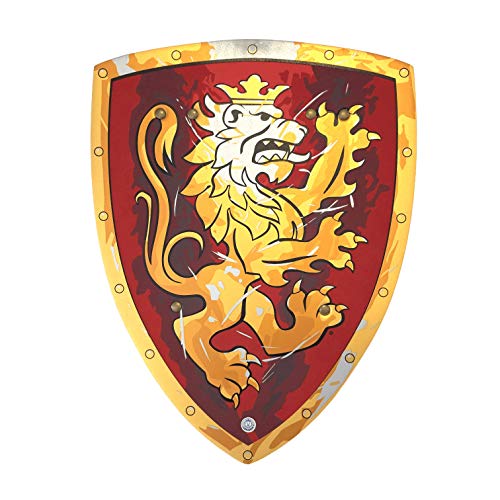 Liontouch - Edles Ritterschild, Rot/Mittel - Kinder von 3-8 Jahren | 39 x 30 cm | Mittelalterliches Schaumstoffspielzeug mit goldenem Löwenmotiv | Waffen & Zubehör für Ritterspiele & Verkleidung von Liontouch