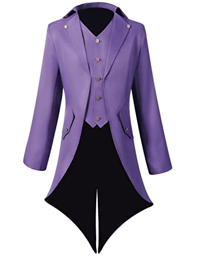 Herren Steampunk Vintage Frack Jacke Gothic Viktorianischen Frock Mantel Uniform Halloween Kostüm (lila, 2X-Large) von Lioop