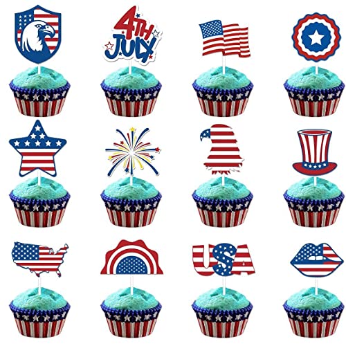 12pcs Patriotische Cupcake -Topper - Usa Independence Day, 4. Juli Feier, American Flag -Themen -Kuchen -dekor Für Urlaubsfeier von Lipfer