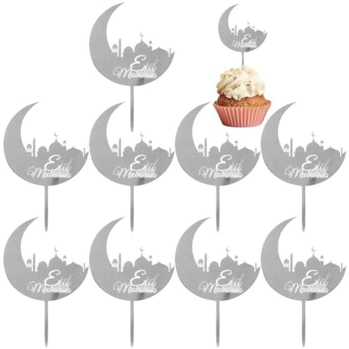 Eid Mubarak Cupcake Toppers 10pcs Eid Acryl Cupcake Topper Ramadan Kuchendekorationen Kareem Partyzubehör Für Muffin Kuchen von Lipfer