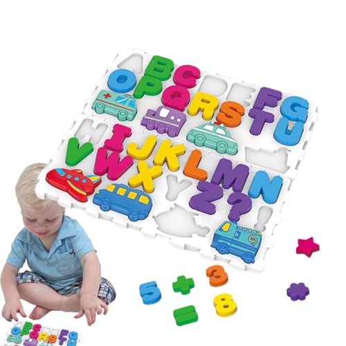 Holzspiel zum Zuordnen von Buchstaben und Zahlen - Alphabet-Form- und Zahlenpuzzles – Form- und Farberkennungsspiel für Mädchen, und Kinder von Liqzirtu