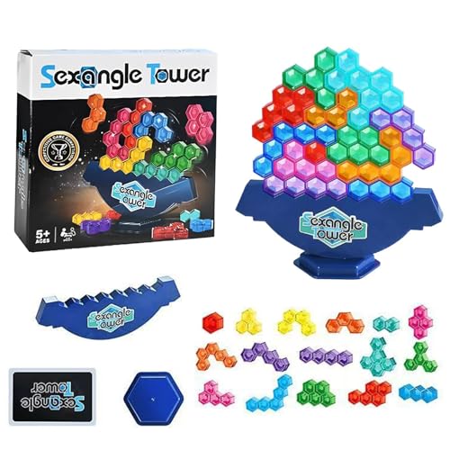 Liqzirtu Balance -Stapelblöcke, Tower Balance Game - Hexagonale Bausteine ​​Rätsel - STEM -Spielzeug für Kinder und Erwachsene, Lernaktivitäten für Familienspiele Lernen von Liqzirtu