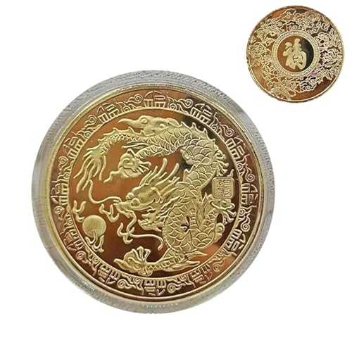 Liqzirtu Gold Silbermünze - Chinesische Glück Luck Dragon Coin, Silber -Gedenkfabrik -Herausforderung Münze | -Sicht 2024 versilberte Gedenkmünzmünze für die Urlaubsdekoration von Liqzirtu