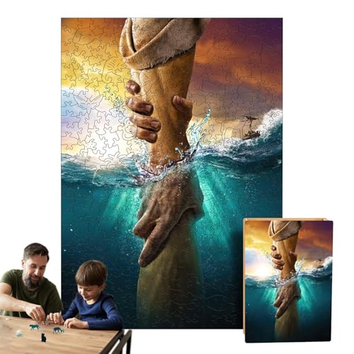 Liqzirtu Holz-Jesus-Puzzle-Spielzeug, Jesus-Handpuzzle – Holzpuzzle ausgestreckte Hand Jesu – Familienspielabend, Freundestreffen, Puzzle, Wanddekoration für Wohnzimmer von Liqzirtu