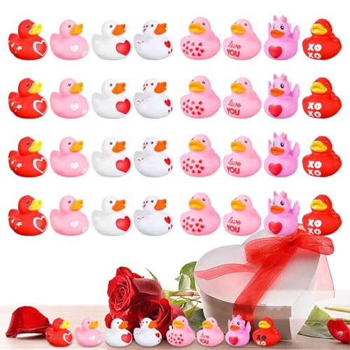 Liqzirtu Mini-Enten zum Valentinstag, Gummienten zum Valentinstag, Ente, Party-Badespielzeug – 24 niedliche Gummienten für Valentinstag, einzigartige Dekoration von Liqzirtu