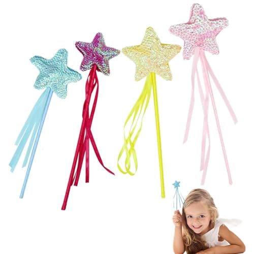 Liqzirtu Prinzessin Party Gefälligkeiten, Kinderstabpackungen,4X Prinzessin Zauberstäbe mit glänzenden Pailletten, weiche Bänder - Dress-up Stick Set für Weihnachten Rollenspiele Brautschauer von Liqzirtu