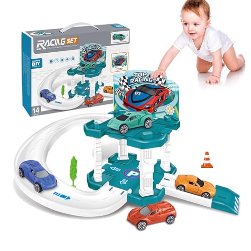 Liqzirtu Rennautobahn, Kinderautobahn | Spielzeugauto-Schienenset Schienenspielzeug,Rennstrecken-Spielset, Feinmotorik-Lernspiele, städtisches Parkplatz-Autospielzeug für und Mädchen ab 3 Jahren von Liqzirtu