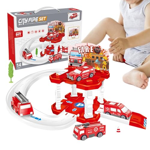 Liqzirtu Spielzeugauto-Rennstrecke, Rennwagenstrecke - Spielzeugauto-Schienenset Schienenspielzeug,Rennstrecken-Spielset, Feinmotorik-Lernspiele, städtisches Parkplatz-Autospielzeug für und Mädchen ab von Liqzirtu