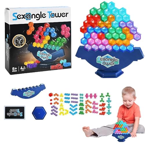 Liqzirtu Tower Balance Toy, Turmbalance -Stapelblöcke - Hexagonale Bausteine ​​Rätsel | STEM -Spielzeug für Kinder und Erwachsene, Lernaktivitäten für Familienspiele Lernen von Liqzirtu