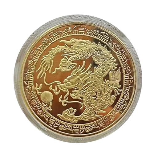 Liqzirtu zodiiac Dragon Coin - Gold Silbermünze, Gedenkfindungsmünze | Chinesische zodiiac Badge Collectibles Gedenkmünzen, alte mythische Drachenmünze für Souvenir Kunstgeschenke von Liqzirtu