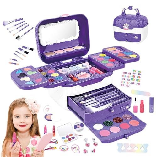 Make-up für Kinder - Make-up für Kinder | Waschbares Make-up für Mädchen – Kinder-Make-up mit Spiegeln für Geburtstag, Weihnachten, Kinder-Make-up-Set von Liqzirtu