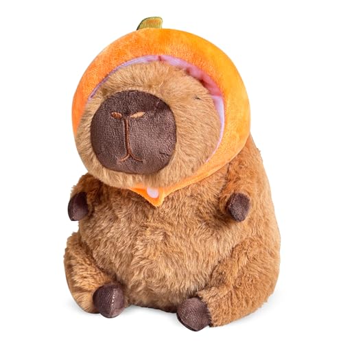 Liraziva Capybara Plüschtier, Capybara, Stofftier, weiches Capybara-Spielzeug, niedliches Plüsch-Simulationstier, Geschenk für Kinder und Erwachsene, Capybara mit orangefarbenem Hut, 45 cm von Liraziva