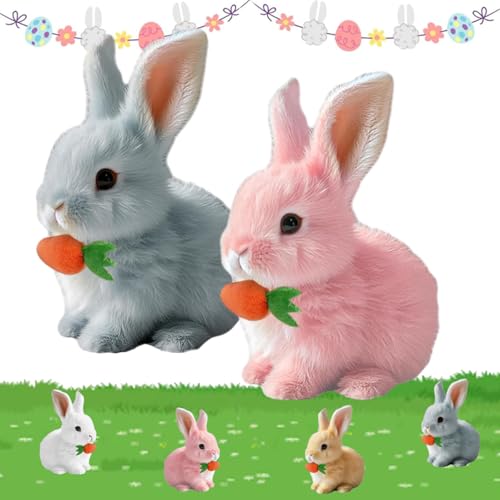 Lircofi Bunny Pal Hase, Bunny Mein Realistisches Kaninchen, Hüpfendes Fanyil Bunnypal, Interaktives Kuscheltier Hase Mit Geräuschen (Grau+Rosa) von Lircofi