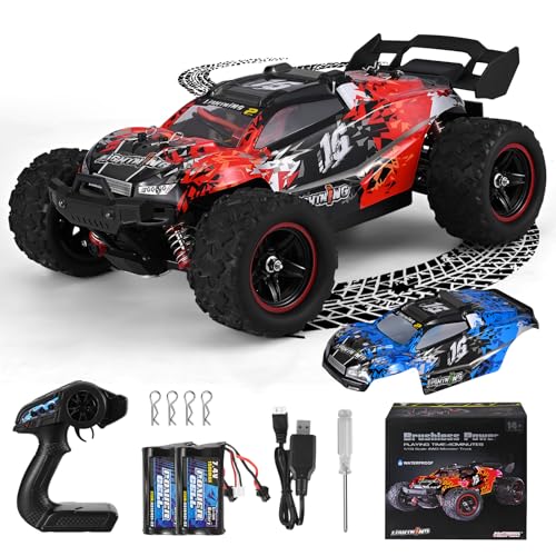 Lischwert 1:18 Brushless RC Auto, High Speed Ferngesteuertes Auto 60+ KM/H, 4x4 Alle Gelände Wasserdicht Offroad Hobby Grade Fast Racing Buggy Spielzeug Geschenk (Doppelkörper) von Lischwert