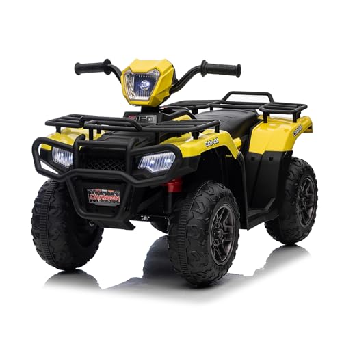 Lischwert Elektro Kinderquad, 12V Kinder Elektrische ATV mit LED-Scheinwerfern, Musik & Hupe, Elektroauto mit 4 rutschfeste Räder & langsamer Start, für Kinder 3–6 Jahre alt (Gelb) von Lischwert