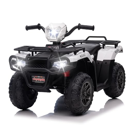 Lischwert Elektro Kinderquad, 12V Kinder Elektrische ATV mit LED-Scheinwerfern, Musik & Hupe, Elektroauto mit 4 rutschfeste Räder & langsamer Start, für Kinder 3–6 Jahre alt (Weiß) von Lischwert