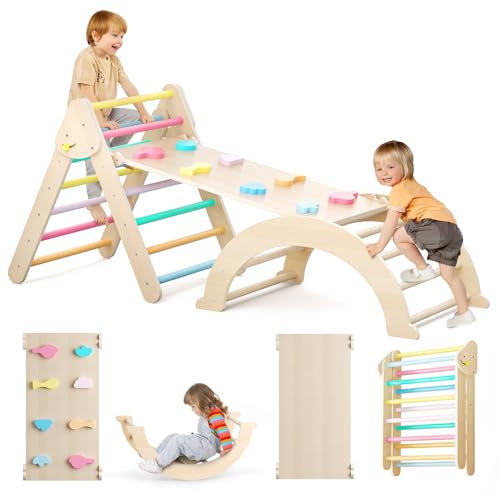 Lischwert Klettergerüst Indoor, 5-in-1 Montessori kletterdreieck mit Rutsche, Kletterbogen, Stabilem Bunter Baby-Klettergerüst und Kletterdreieck für Kinder von 1-6 Jahren von Lischwert