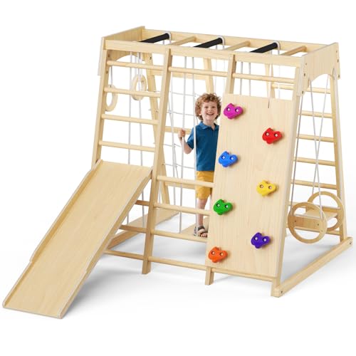 Lischwert Maxi Klettergerüst für Kinder – 9 in 1 Indoor Spielplatz mit Rutsche, Kletterwand, Strickleiter, Schaukel und Turnringen, klappbar aus Massivholz, 121x112x120 cm Lischwert Maxi Klettergerüst für Kinder – 9 in 1 Indoor Spielplatz mit Rutsche, Kletterwand, Strickleiter, Schaukel und Turnringen, klappbar aus Massivholz, 121x112x120 cm von Lischwert